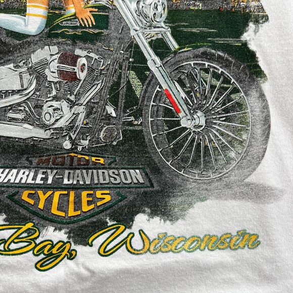 VTG Harley Davidson 'Loyal to One' Green Bay, WI Single Stitch LS White T Shirt - Picture 12 of 15